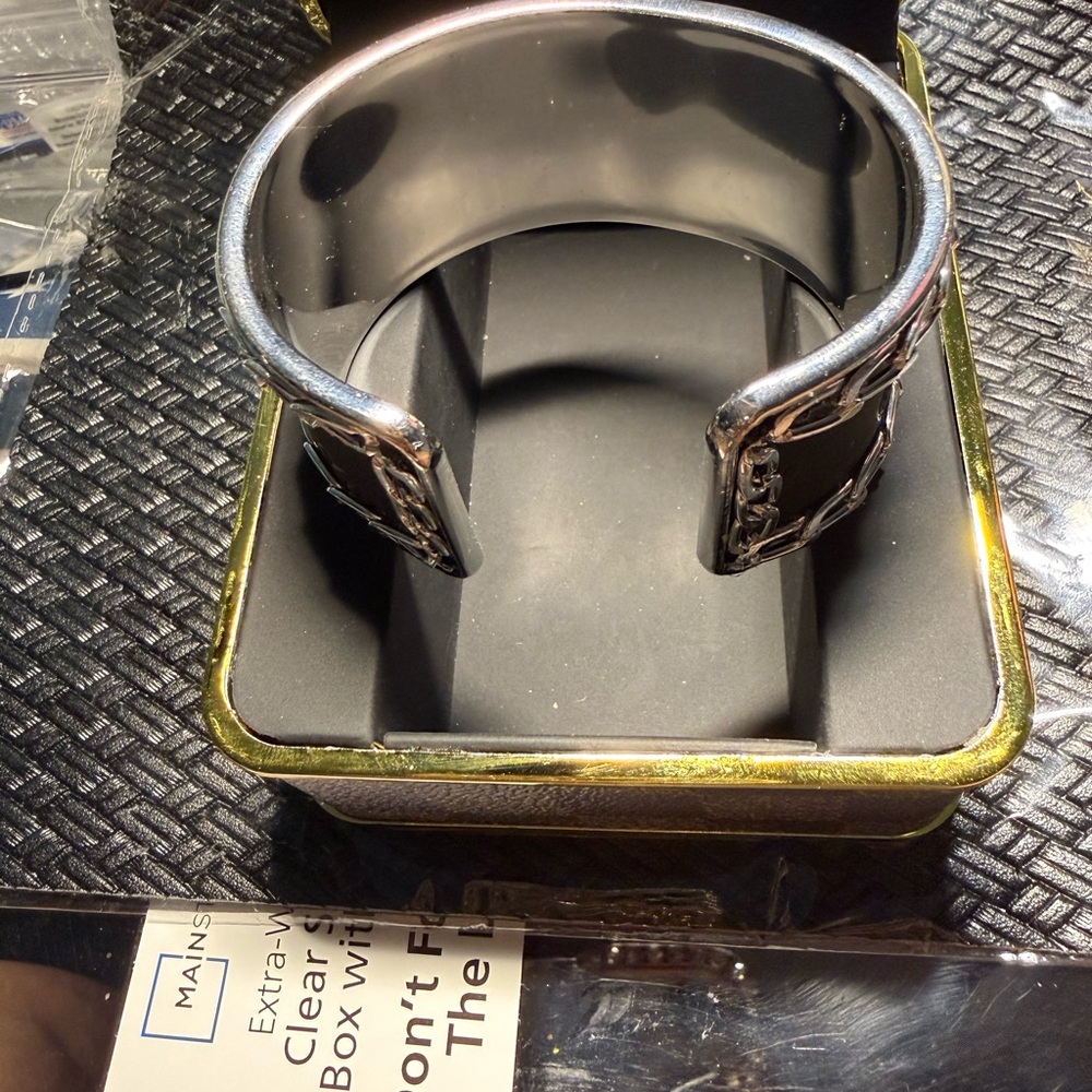 Versace Silver-Tone Chain Trim Cuff Bracelet - Picture 2 of 5